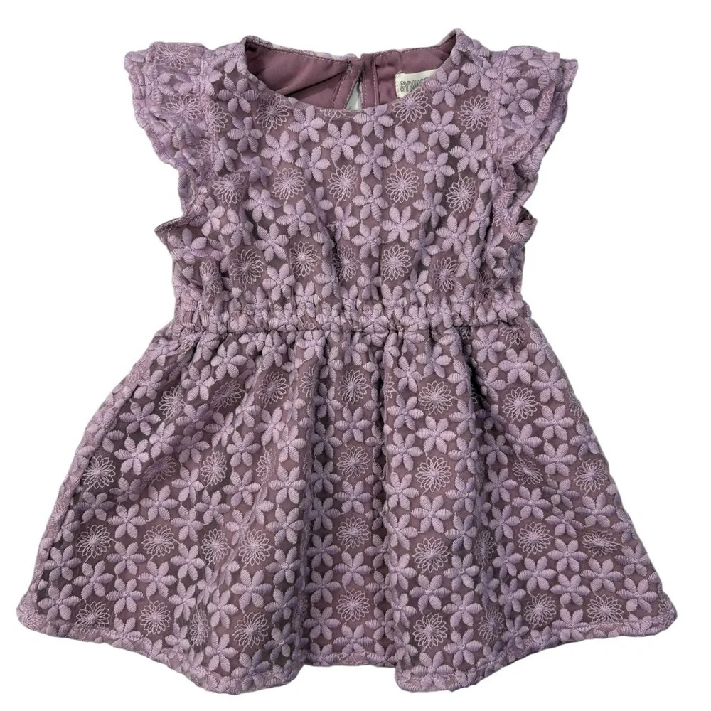 Gymboree Floral Lace Ruffle Cap Sleeve Baby Dress in Purple